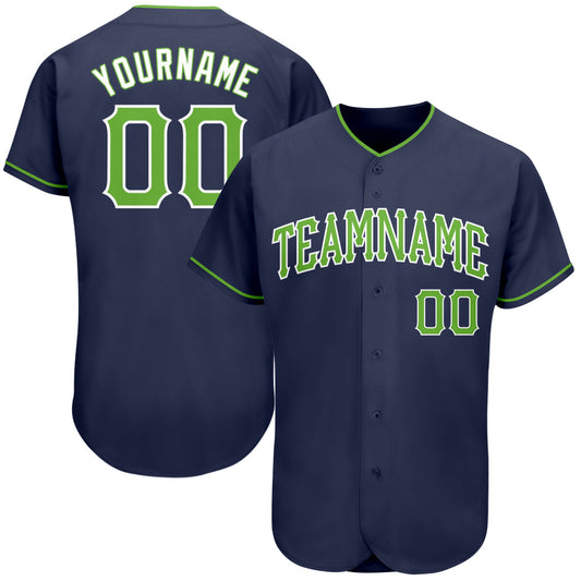 Custom Navy Neon Green-White Authentic Baseball Jersey - Main View