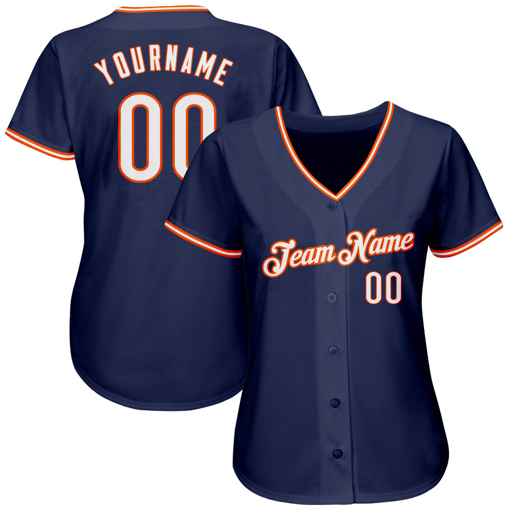 Custom Navy White-Orange Authentic Baseball Jersey view 2