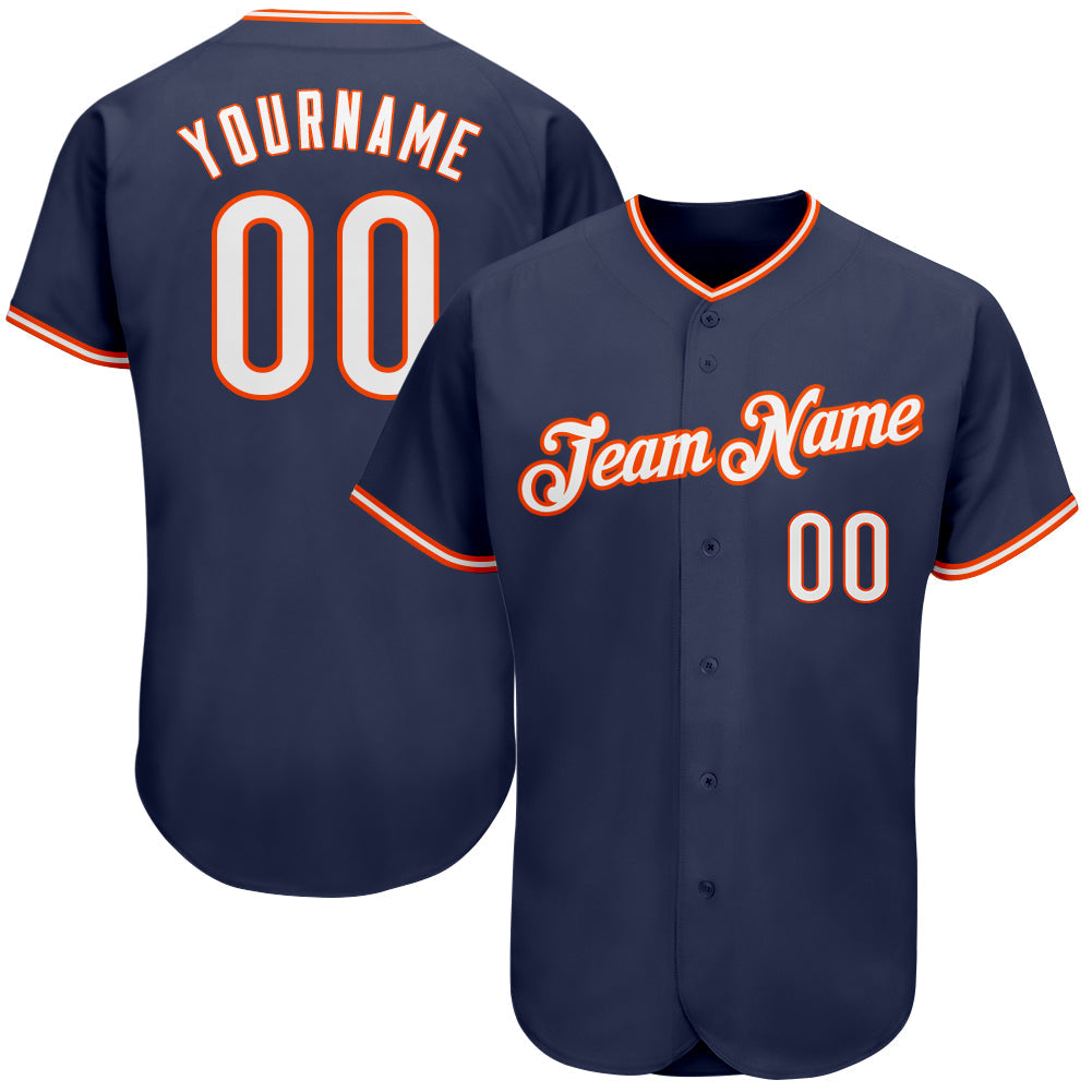 Custom Navy White-Orange Authentic Baseball Jersey - Main View