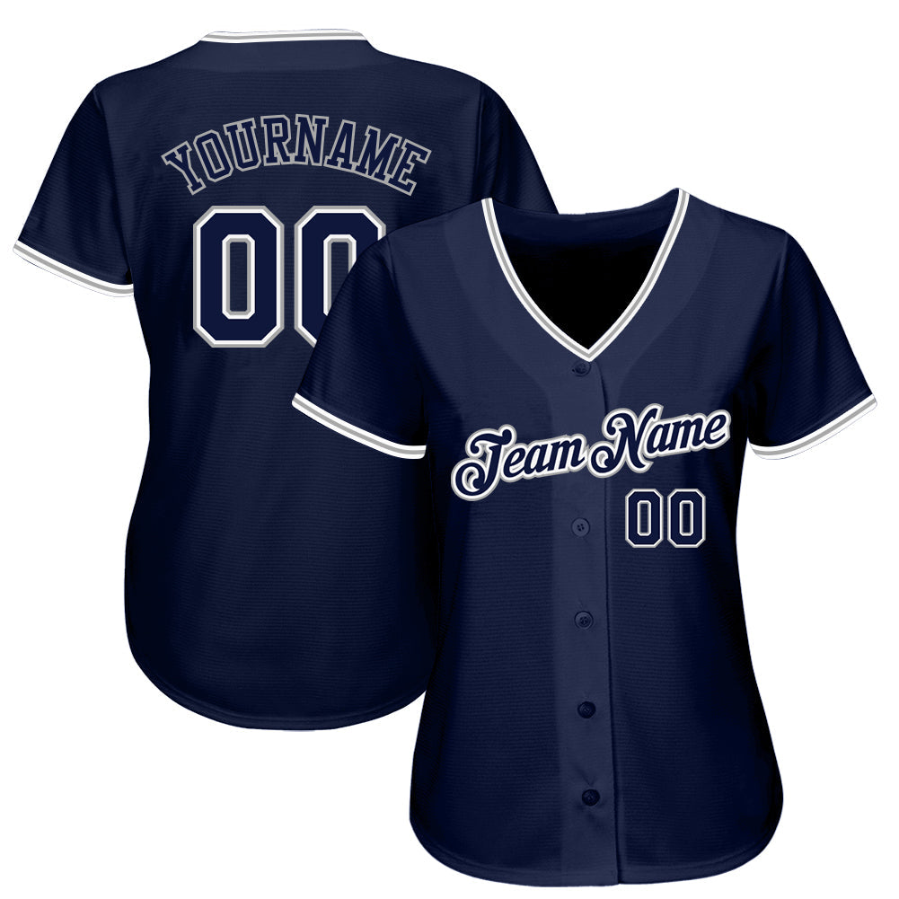 Custom Navy Navy-Gray Authentic Baseball Jersey view 2
