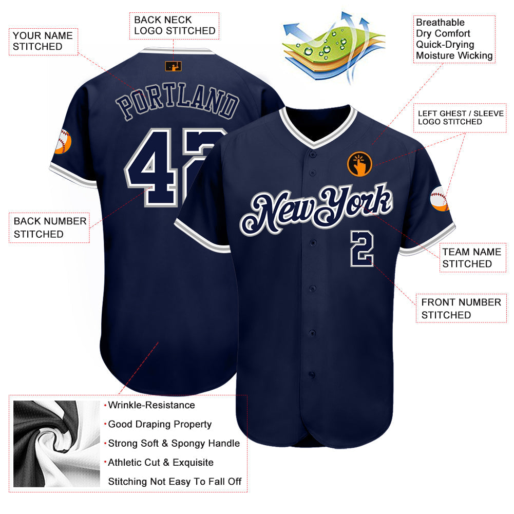 Custom Navy Navy-Gray Authentic Baseball Jersey view 3