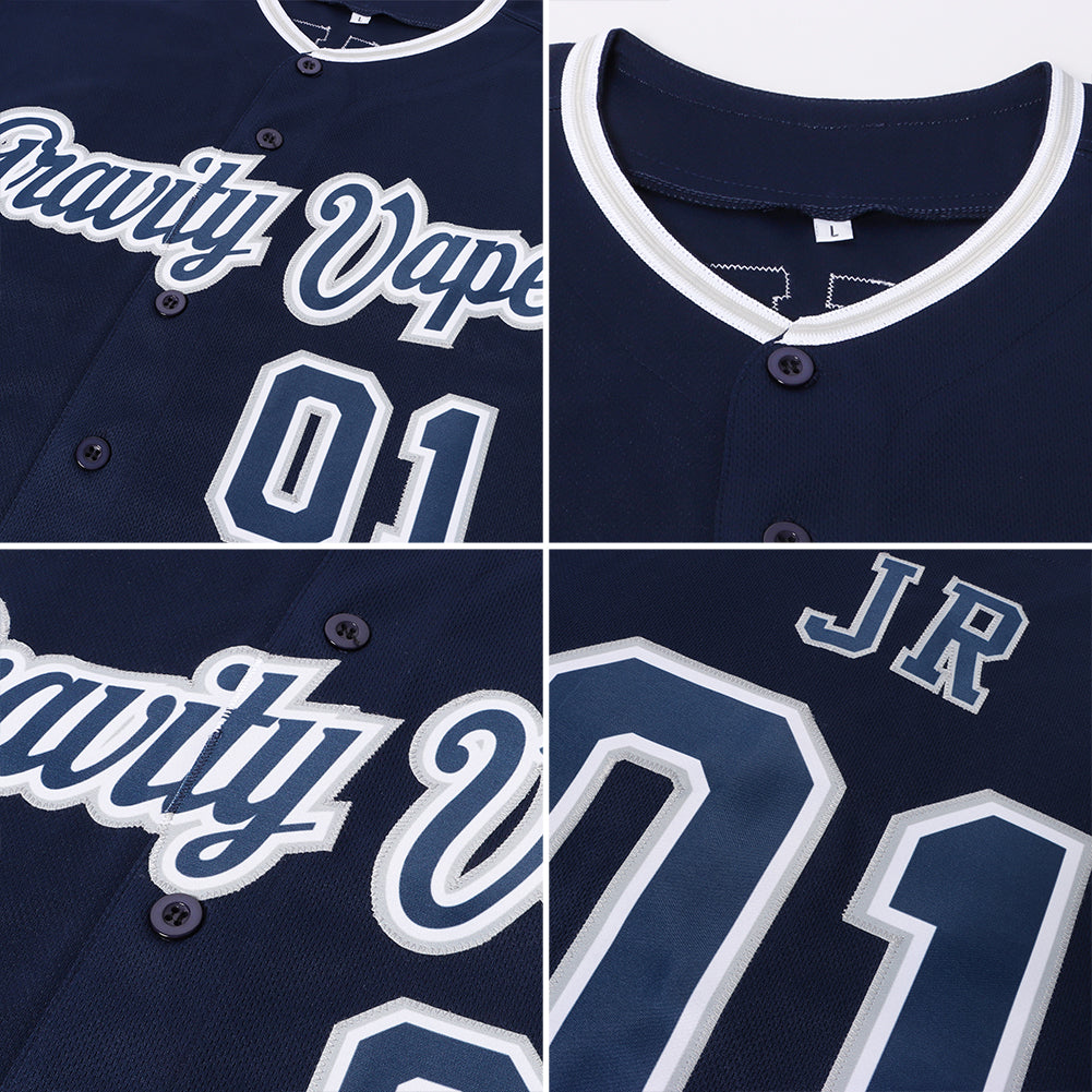 Custom Navy Navy-Gray Authentic Baseball Jersey view 6