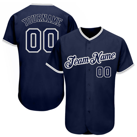 Custom Navy Navy-Gray Authentic Baseball Jersey - Main View