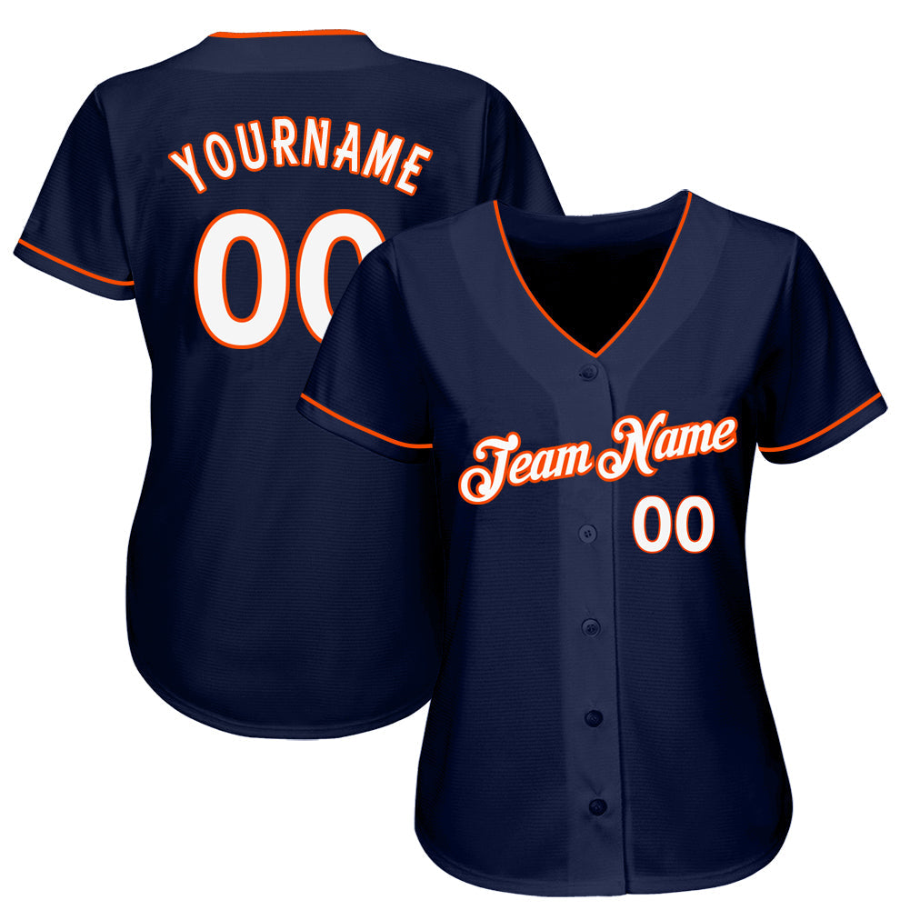 Custom Navy White-Orange Authentic Baseball Jersey view 2