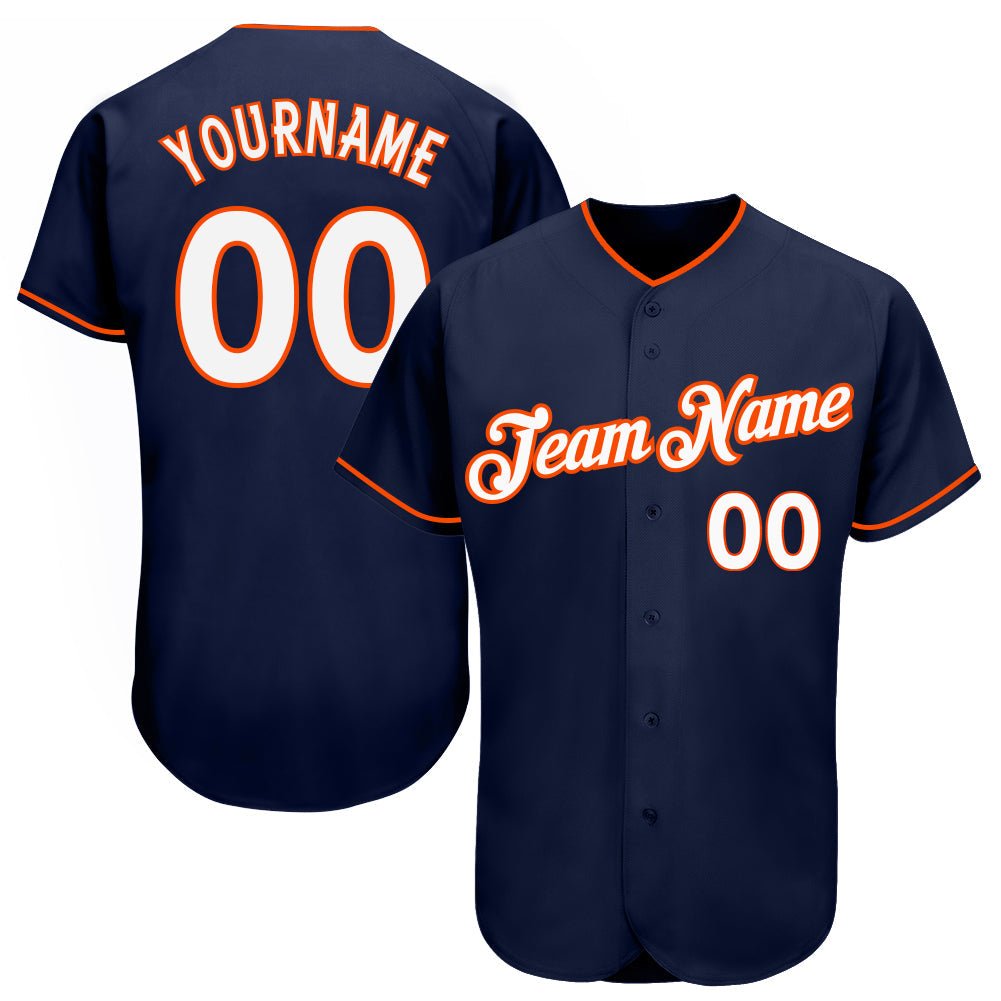 Custom Navy White-Orange Authentic Baseball Jersey - Main View