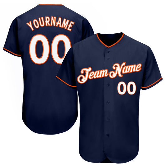 Custom Navy White-Orange Authentic Baseball Jersey - Main View