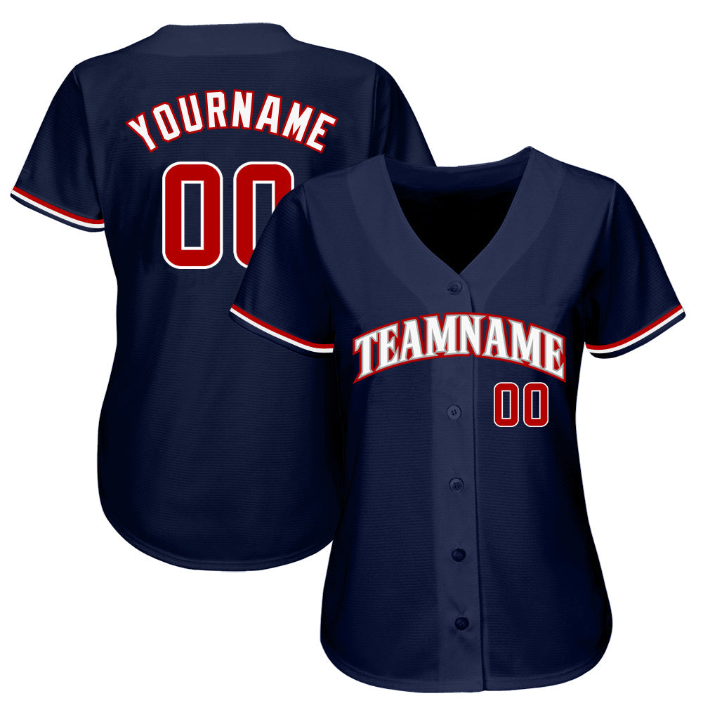 Custom Navy Red-White Authentic Baseball Jersey view 2