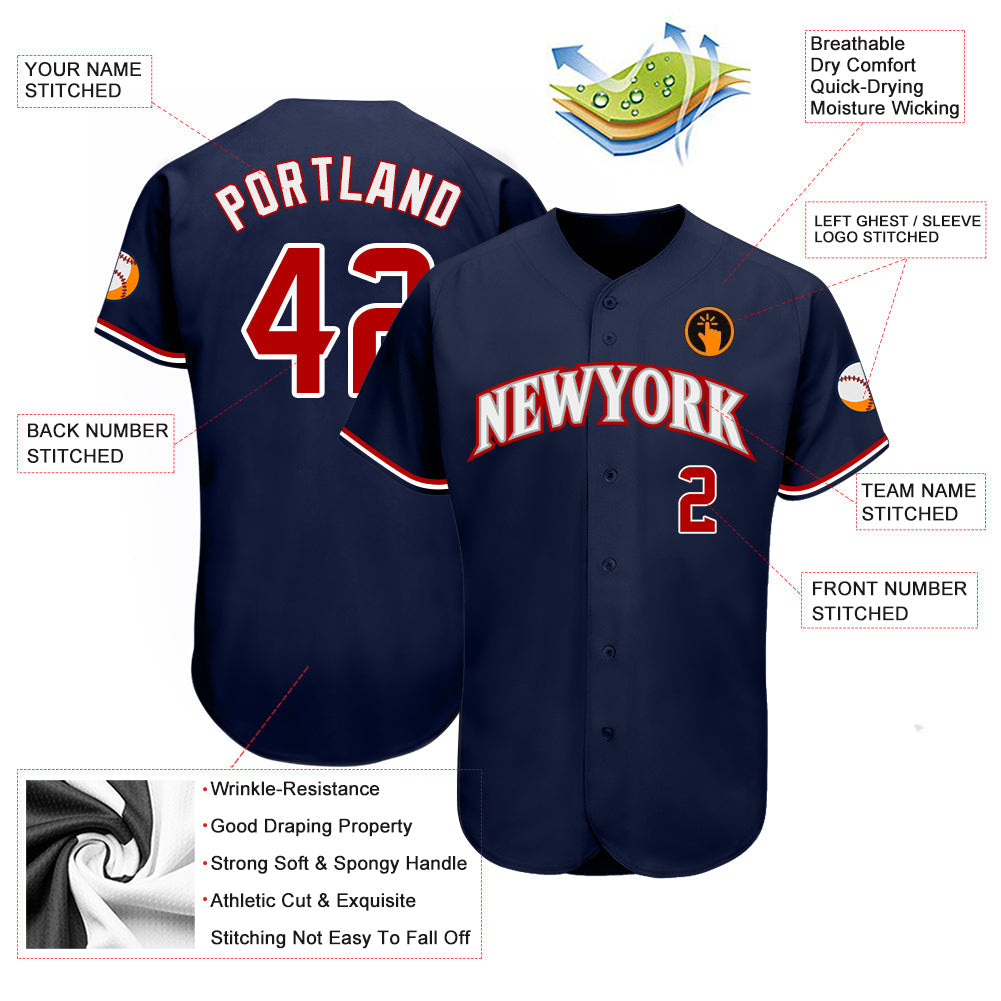 Custom Navy Red-White Authentic Baseball Jersey view 3