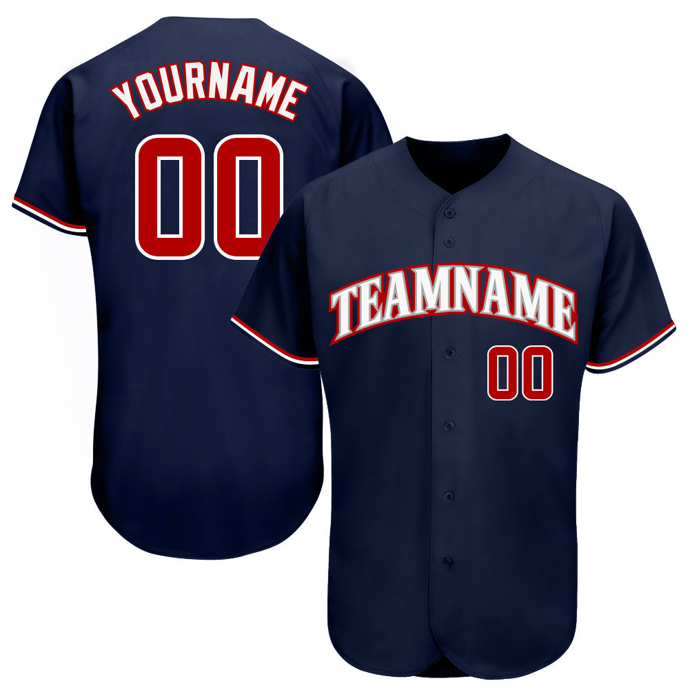 Custom Navy Red-White Authentic Baseball Jersey - Main View