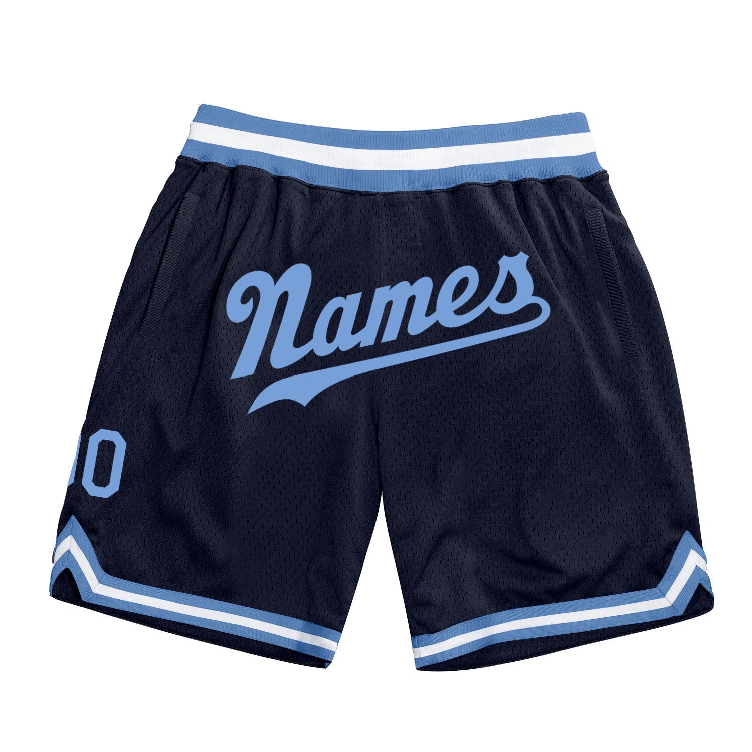 Custom Navy Light Blue-White Authentic Throwback Basketball Shorts - Main View