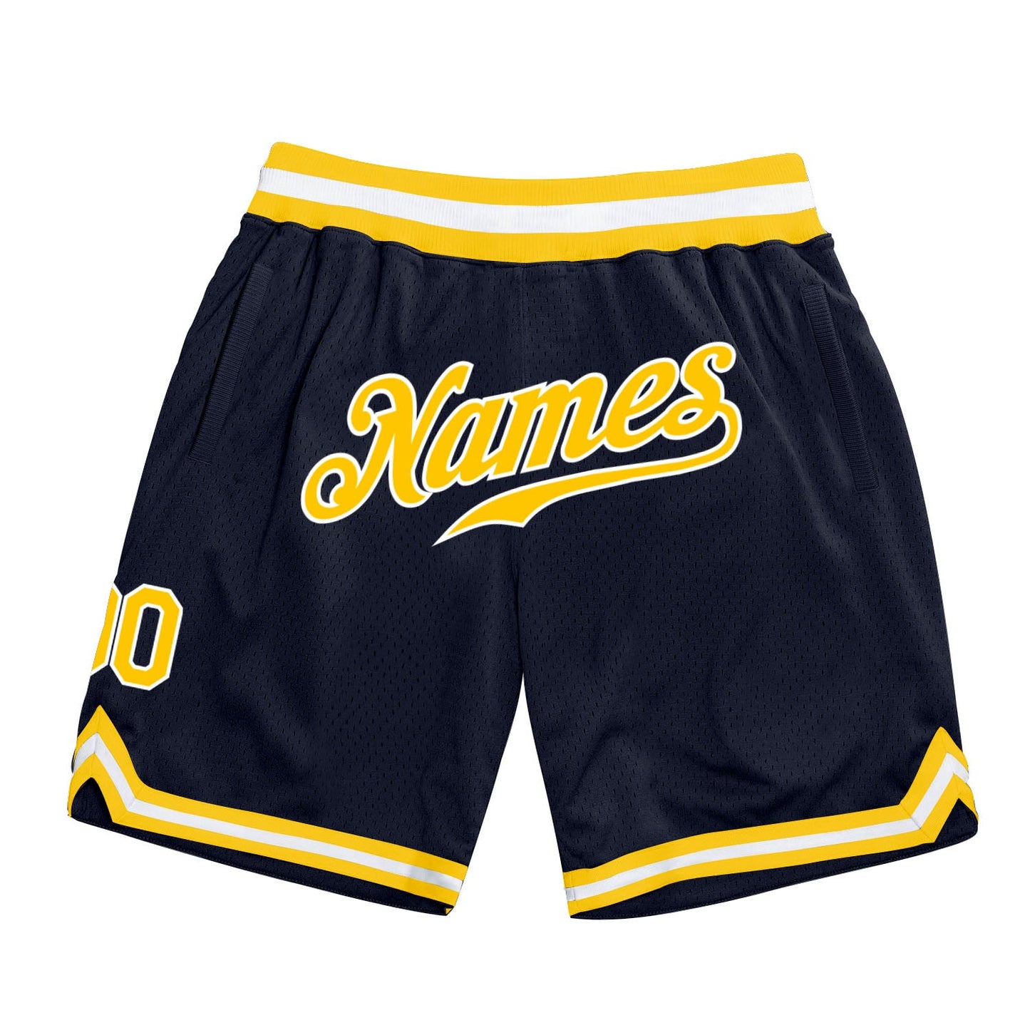 Custom Navy Gold-White Authentic Throwback Basketball Shorts - Main View