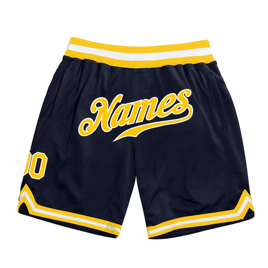 Custom Navy Gold-White Authentic Throwback Basketball Shorts - Main View