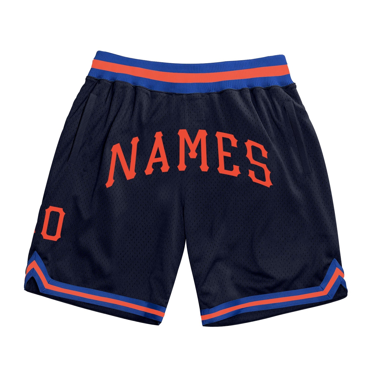 Custom Navy Orange-Royal Authentic Throwback Basketball Shorts - Main View