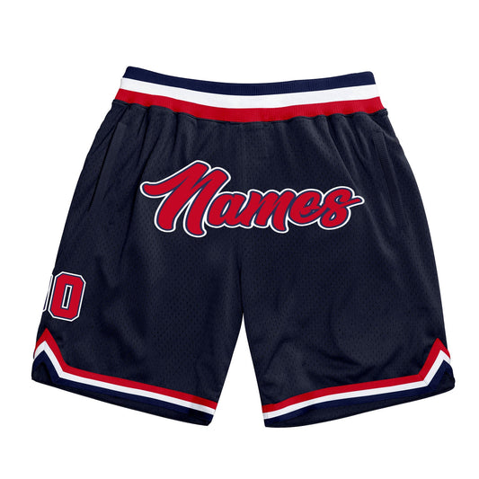 Custom Navy Red-White Authentic Throwback Basketball Shorts - Main View