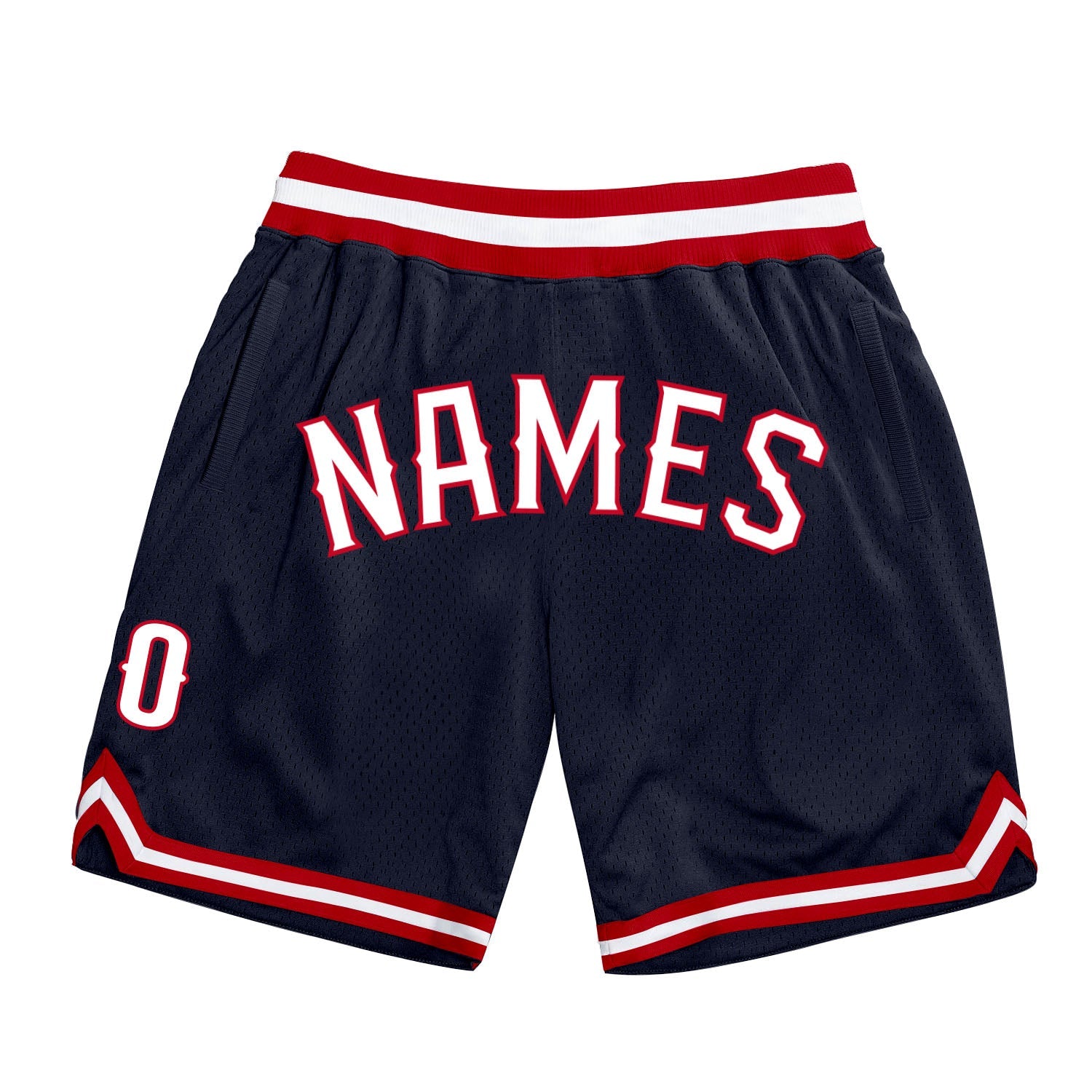 Custom Navy White-Red Authentic Throwback Basketball Shorts - Main View
