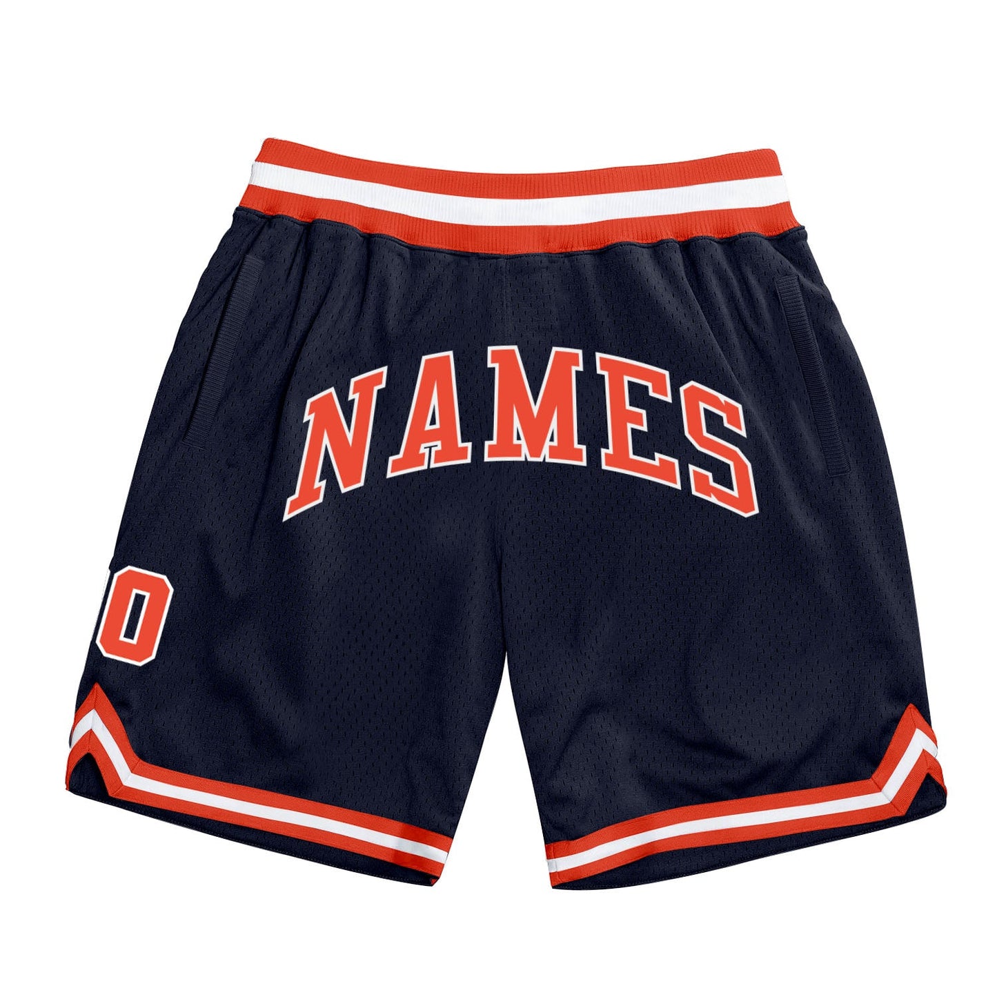 Custom Navy Orange-White Authentic Throwback Basketball Shorts - Main View