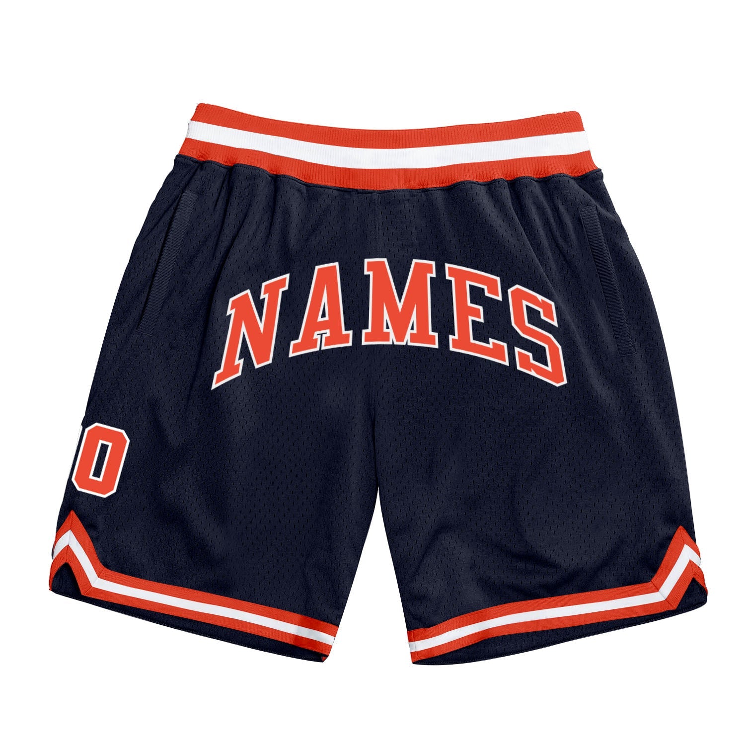 Custom Navy Orange-White Authentic Throwback Basketball Shorts - Main View