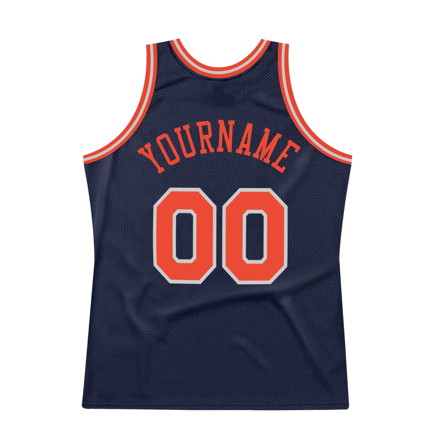 Custom Navy Orange-Gray Authentic Throwback Basketball Jersey view 6