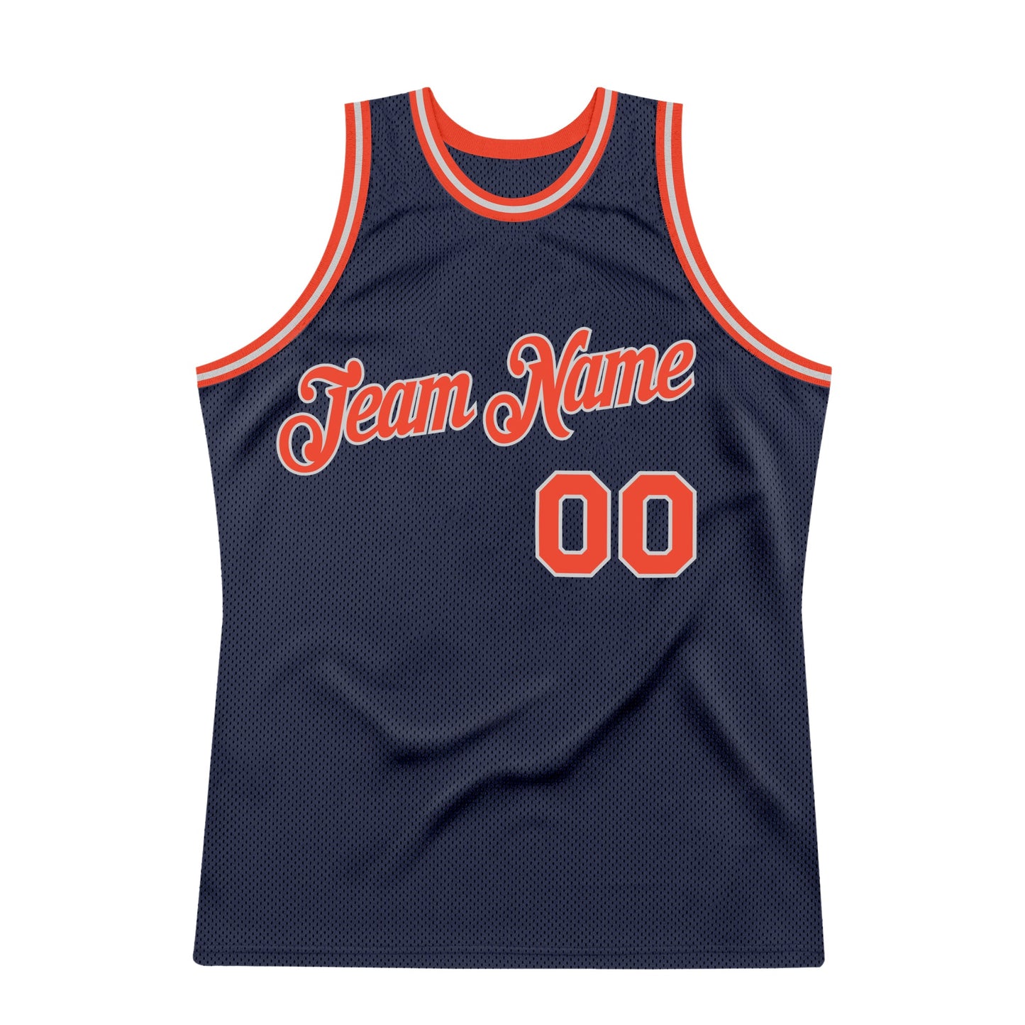 Custom Navy Orange-Gray Authentic Throwback Basketball Jersey view 7