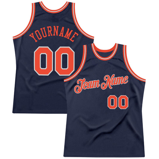 Custom Navy Orange-Gray Authentic Throwback Basketball Jersey - Main View