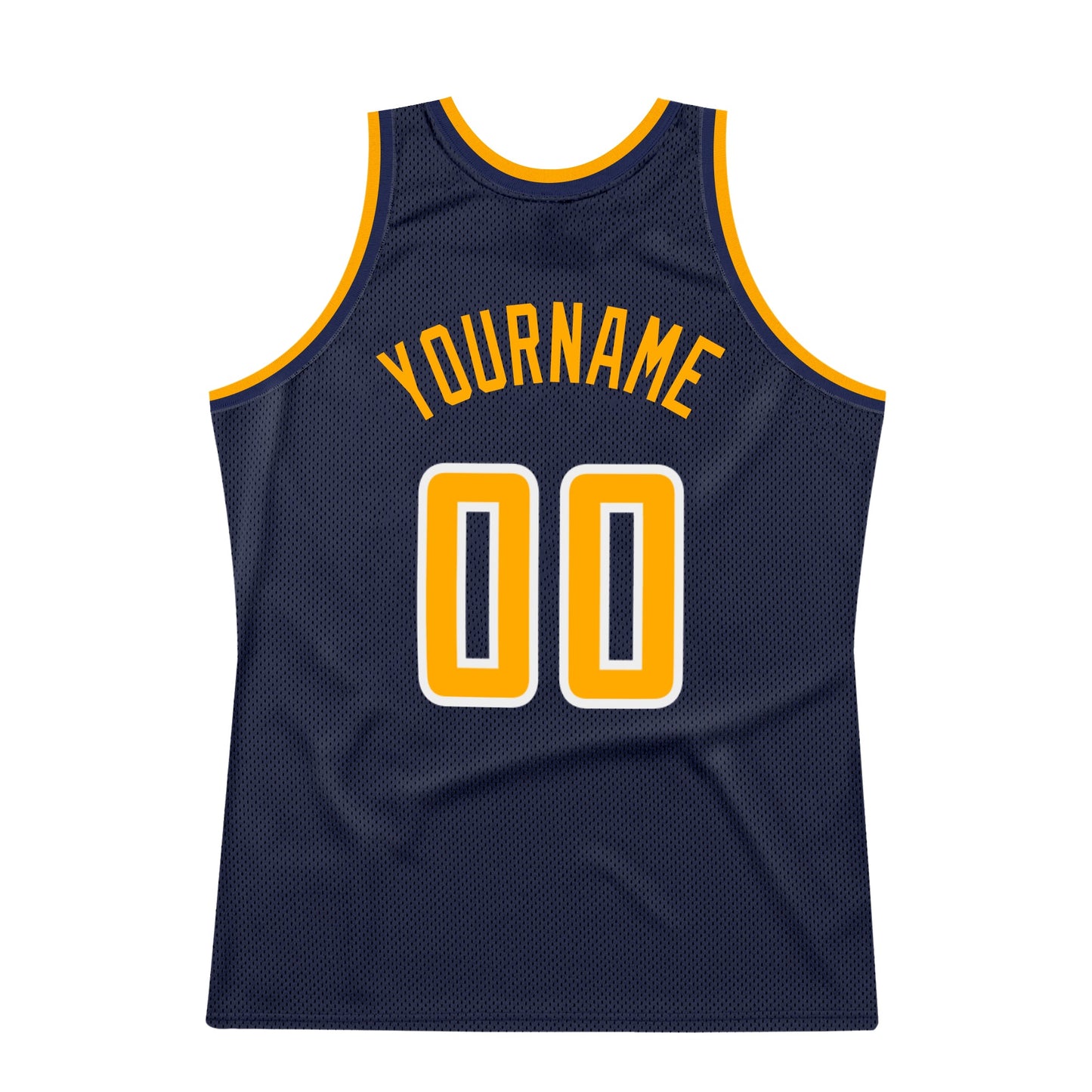 Custom Navy Gold-White Authentic Throwback Basketball Jersey view 6