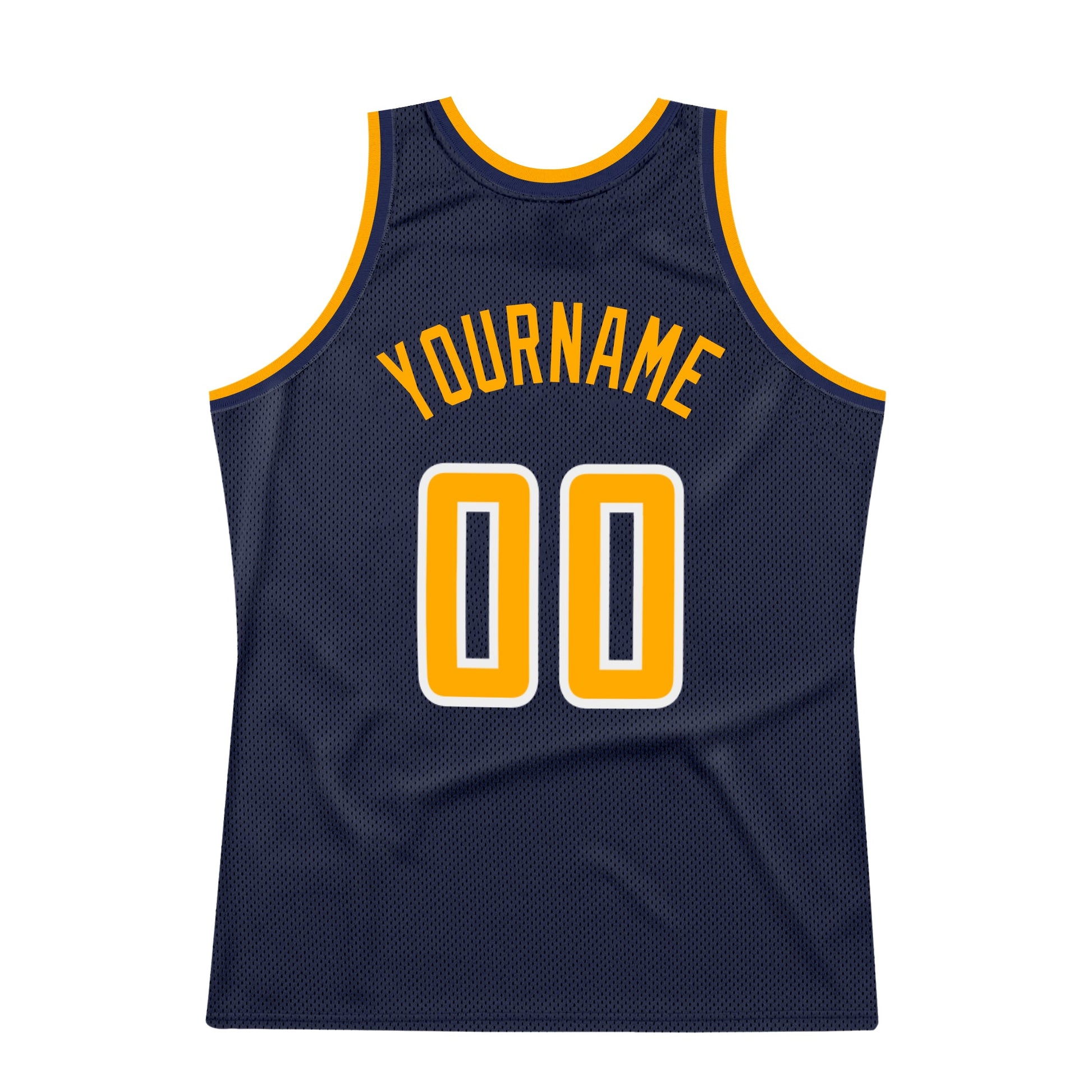 Custom Navy Gold-White Authentic Throwback Basketball Jersey view 6