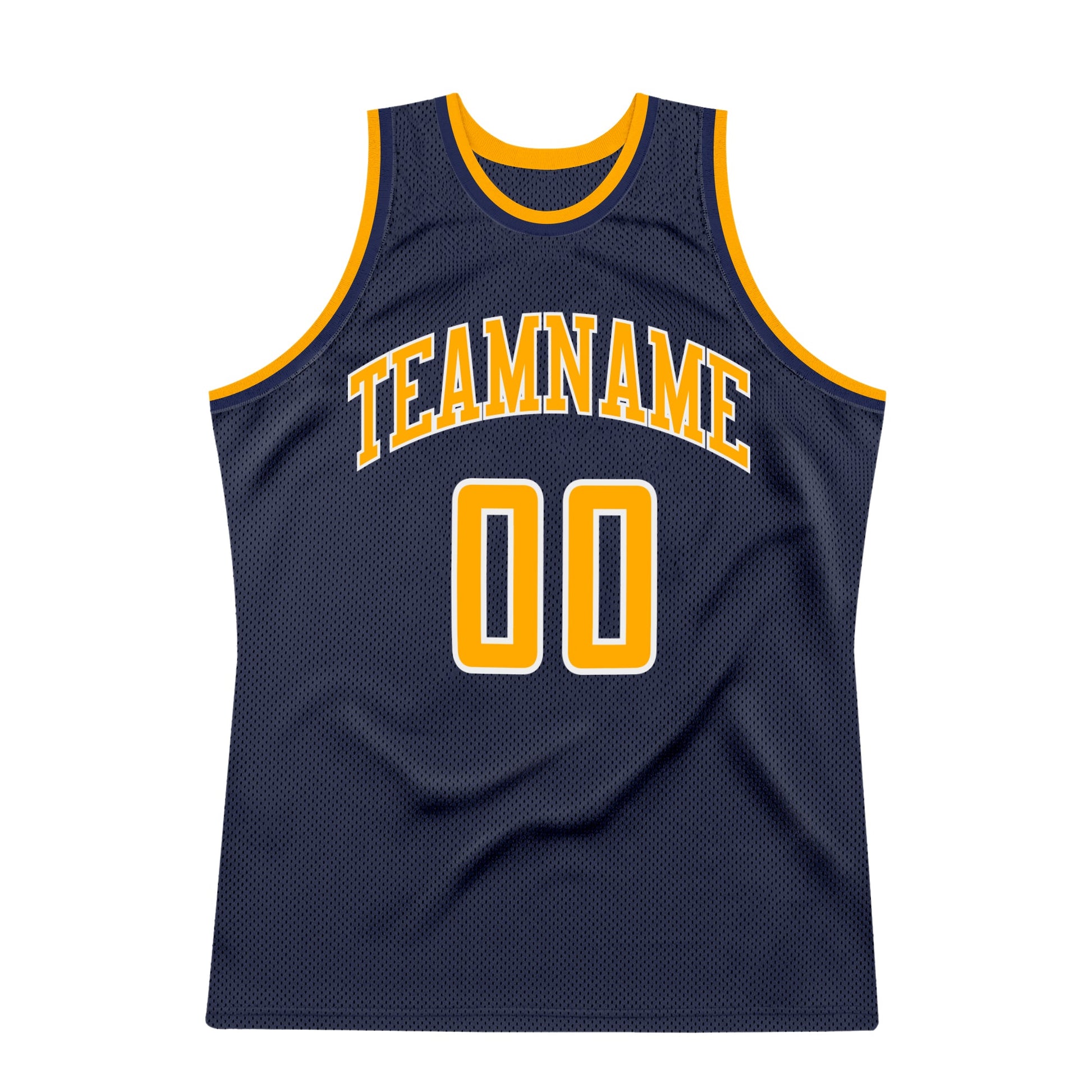 Custom Navy Gold-White Authentic Throwback Basketball Jersey view 7