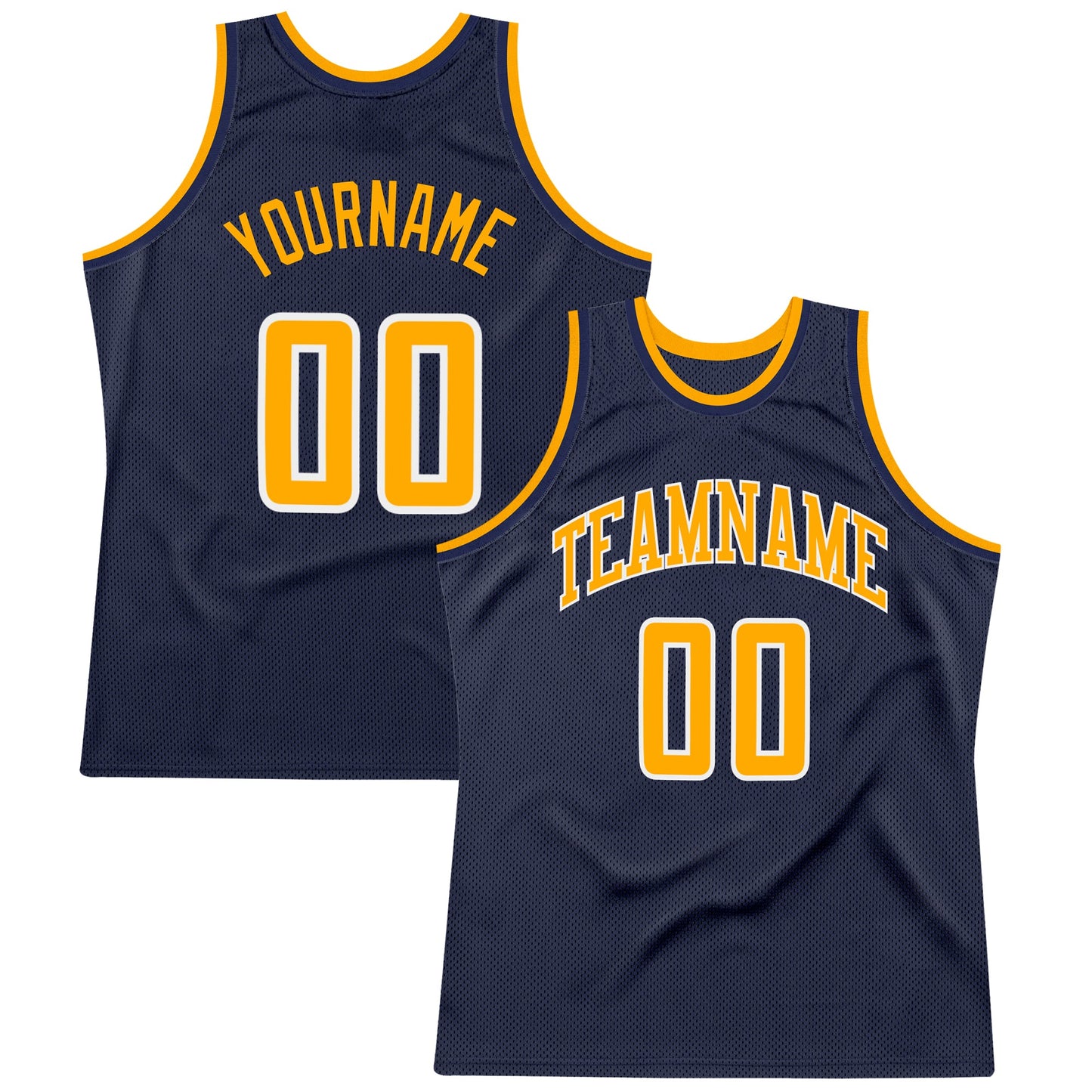 Custom Navy Gold-White Authentic Throwback Basketball Jersey - Main View