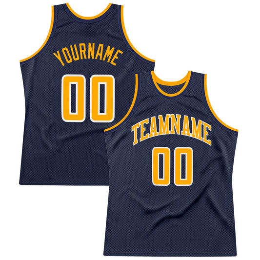 Custom Navy Gold-White Authentic Throwback Basketball Jersey - Main View