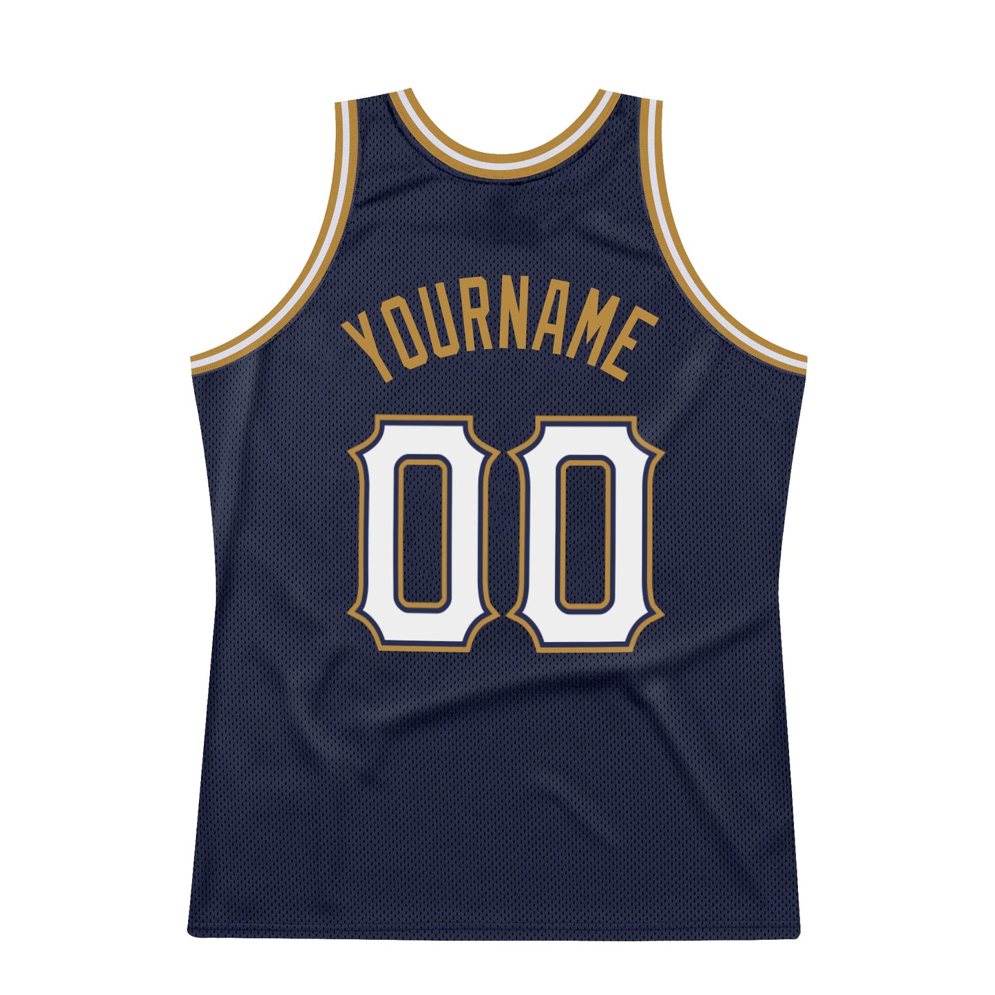 Custom Navy White-Old Gold Authentic Throwback Basketball Jersey view 6