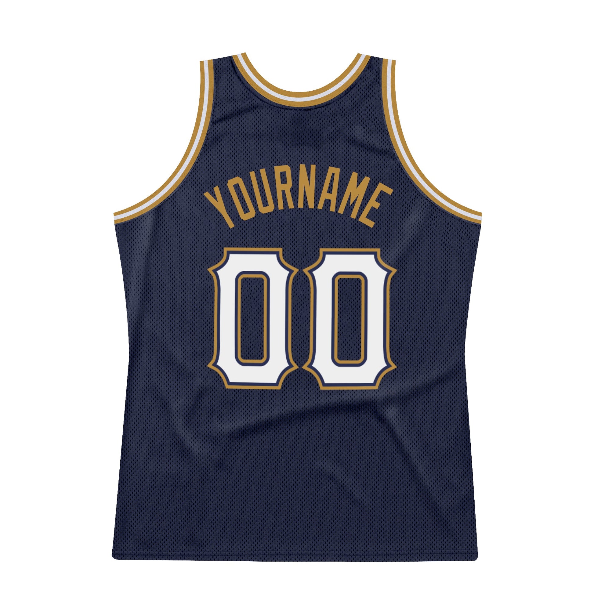 Custom Navy White-Old Gold Authentic Throwback Basketball Jersey view 6
