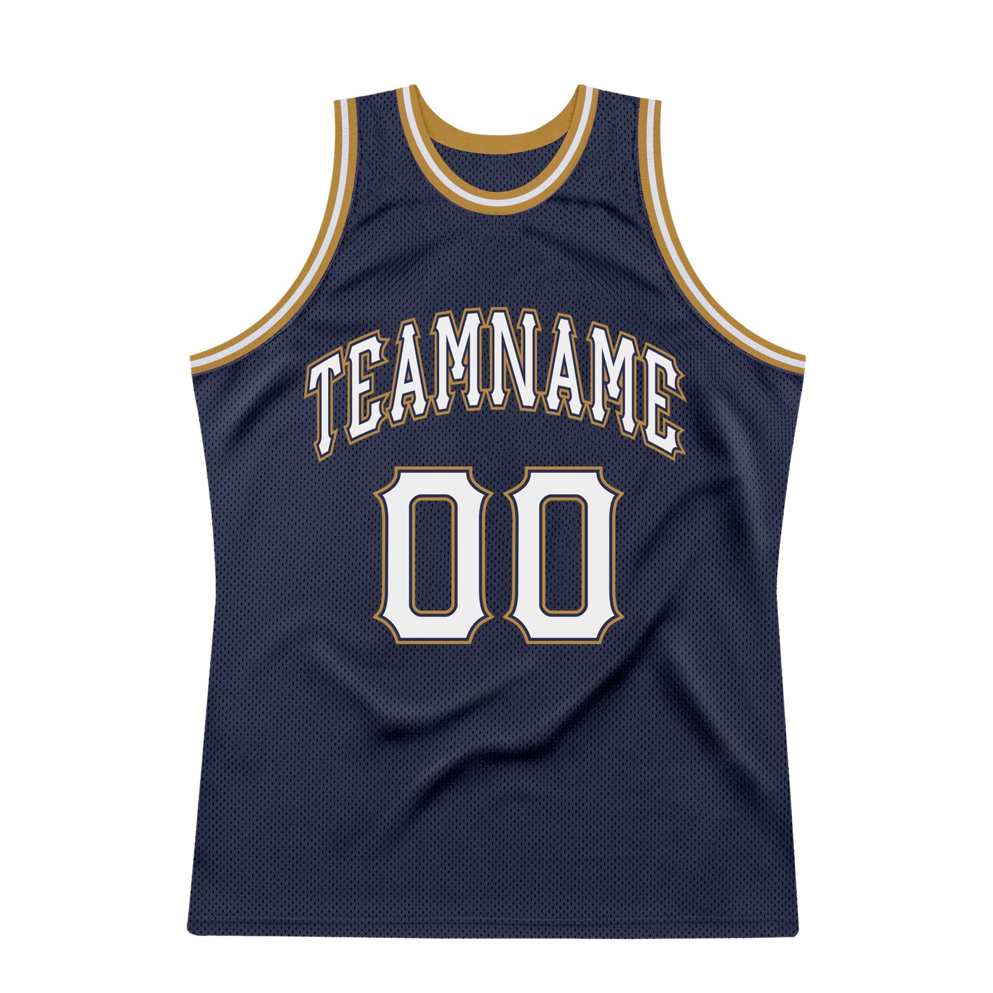 Custom Navy White-Old Gold Authentic Throwback Basketball Jersey view 7