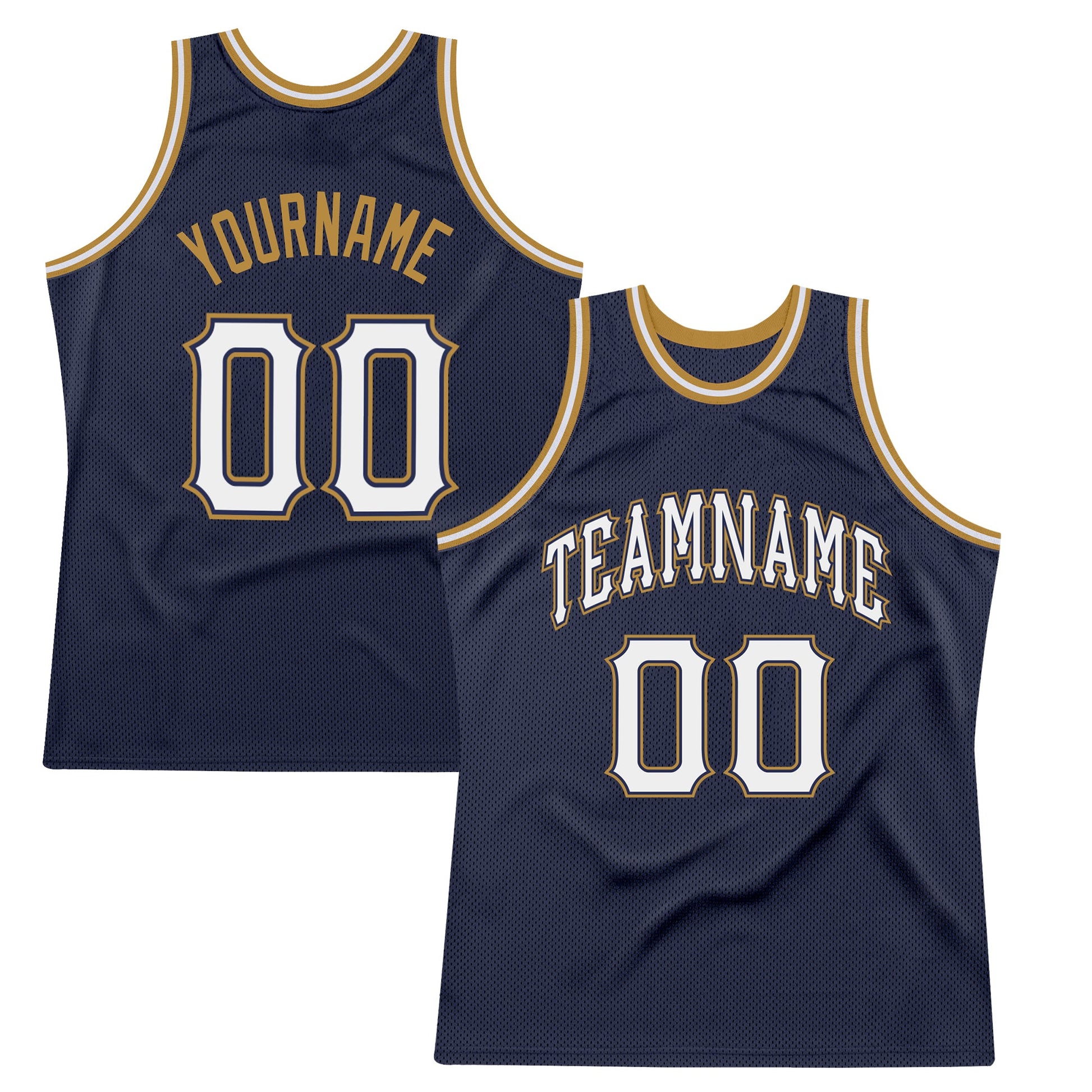 Custom Navy White-Old Gold Authentic Throwback Basketball Jersey - Main View
