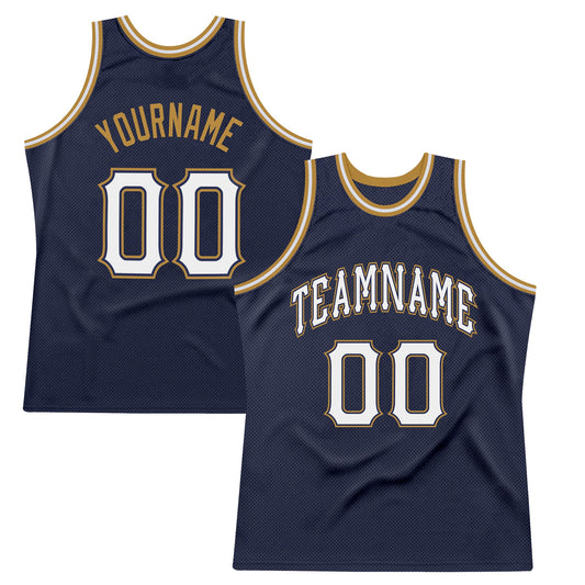 Custom Navy White-Old Gold Authentic Throwback Basketball Jersey - Main View