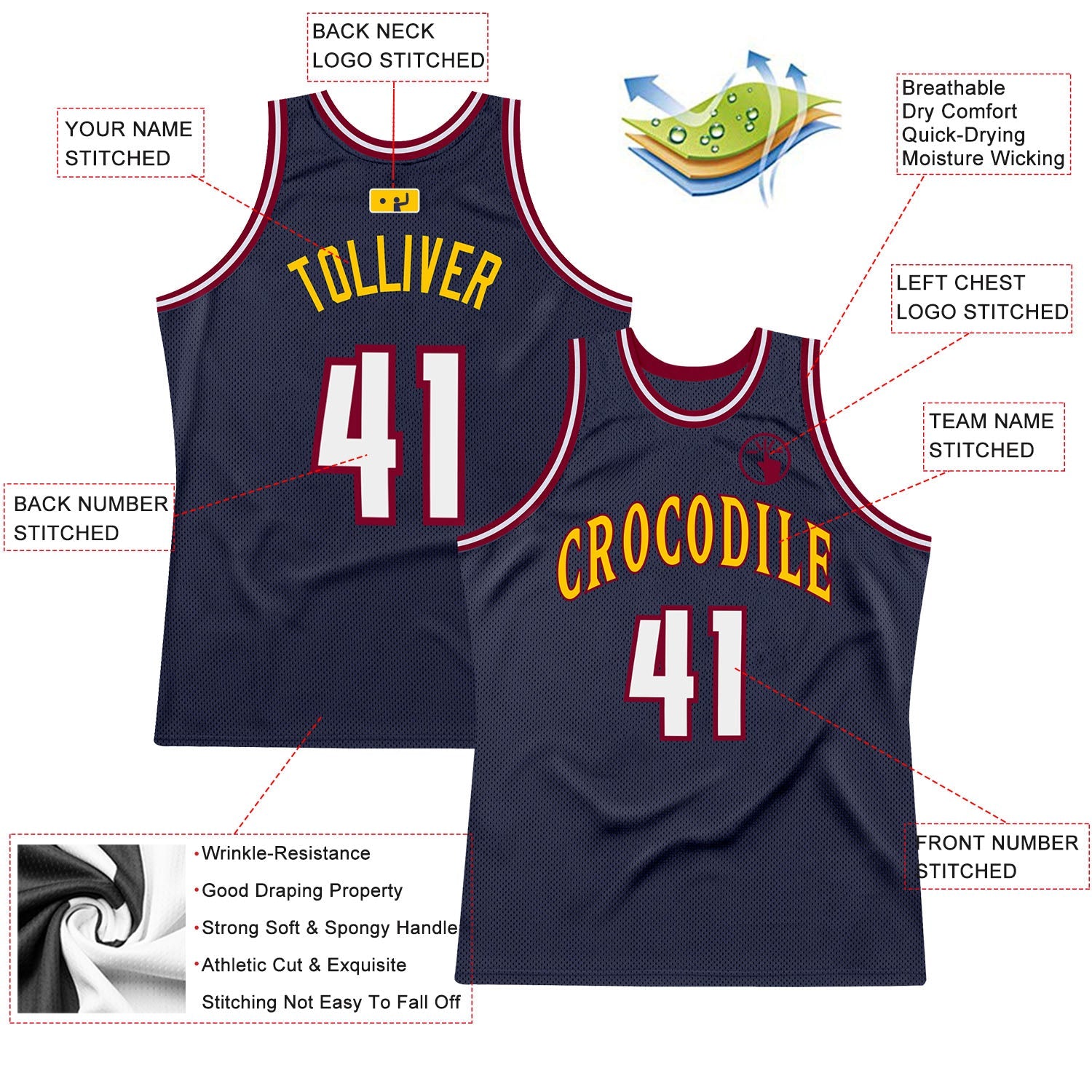 Custom Navy White-Maroon Authentic Throwback Basketball Jersey view 2