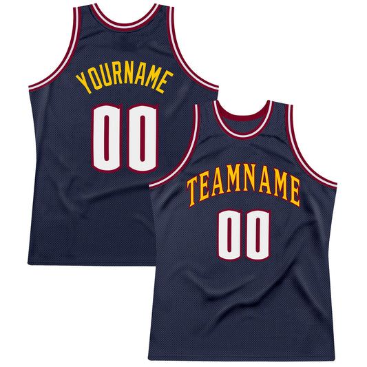 Custom Navy White-Maroon Authentic Throwback Basketball Jersey - Main View