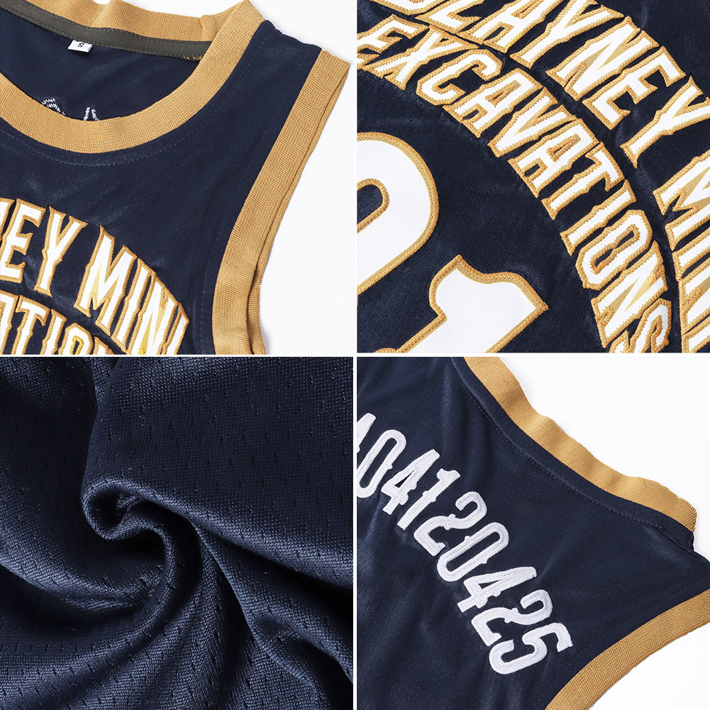 Custom Navy White-Gold Authentic Throwback Basketball Jersey view 5