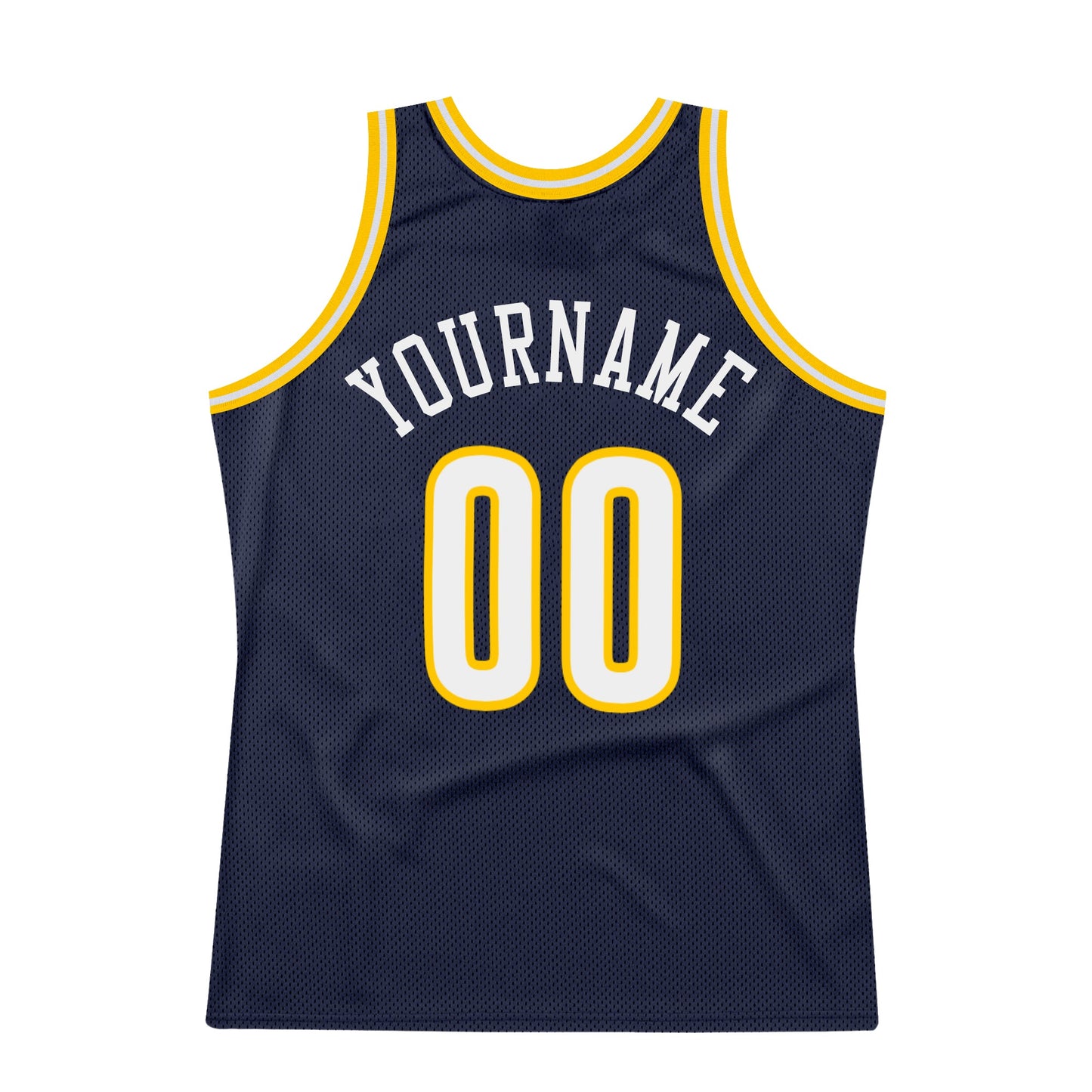 Custom Navy White-Gold Authentic Throwback Basketball Jersey view 6