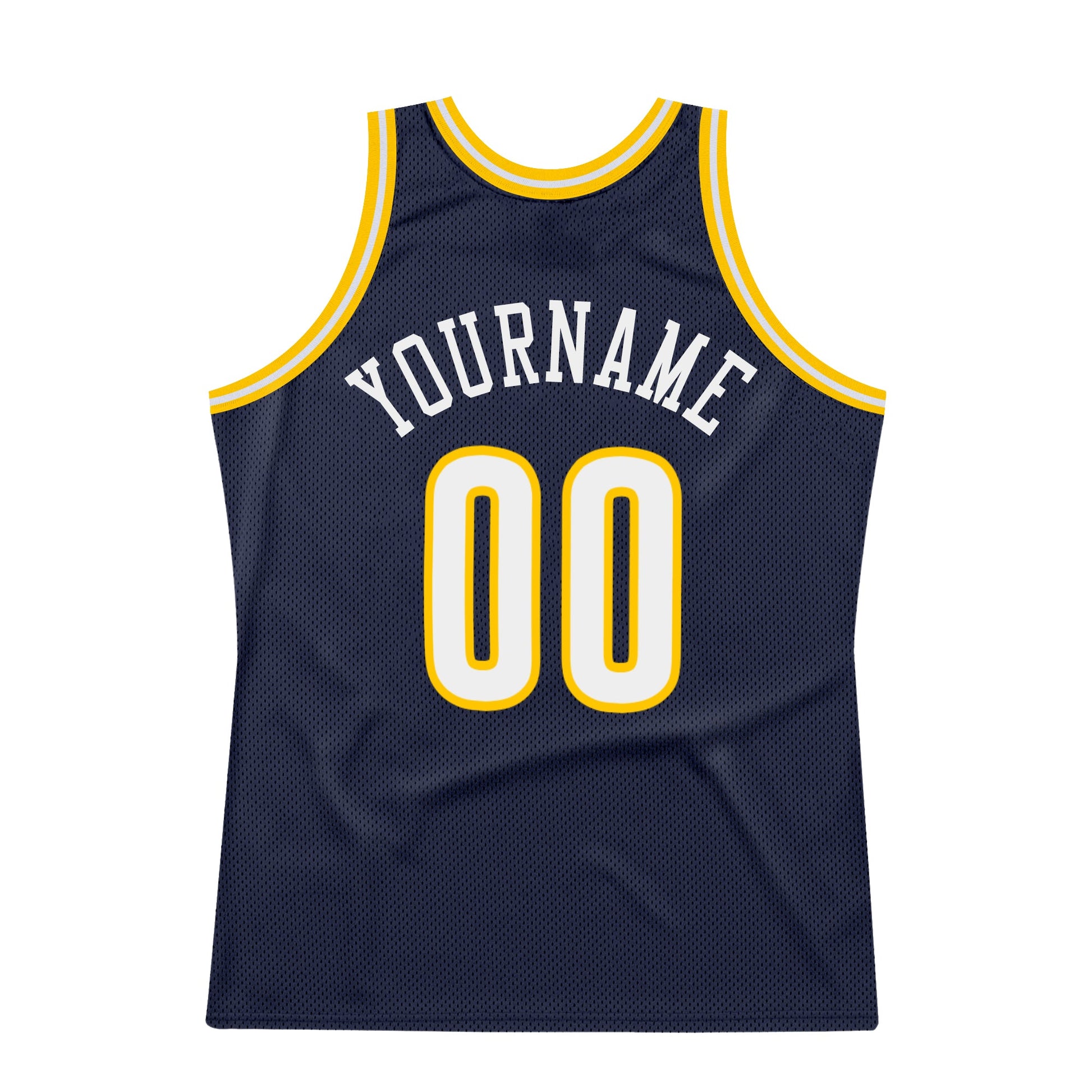 Custom Navy White-Gold Authentic Throwback Basketball Jersey view 6