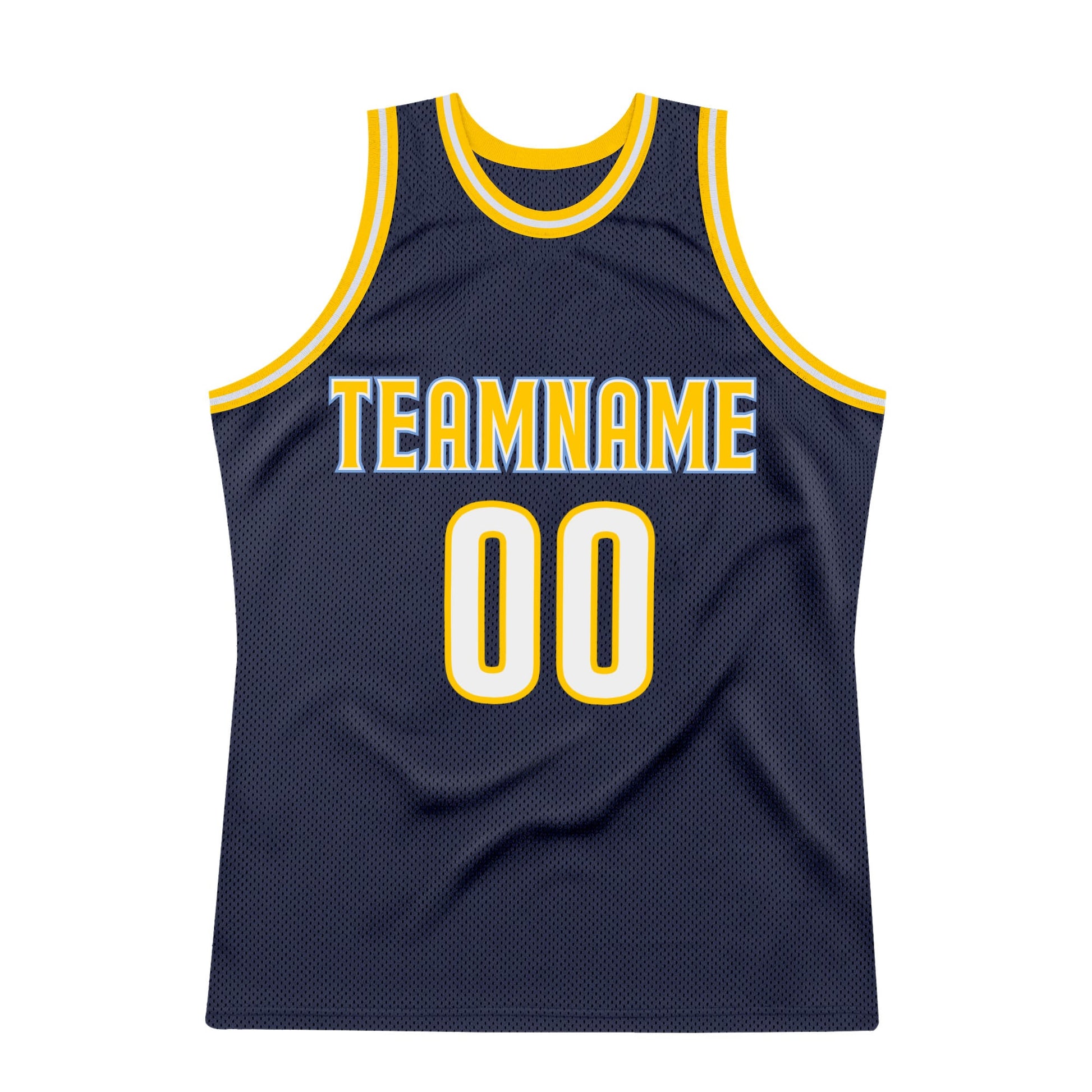 Custom Navy White-Gold Authentic Throwback Basketball Jersey view 7
