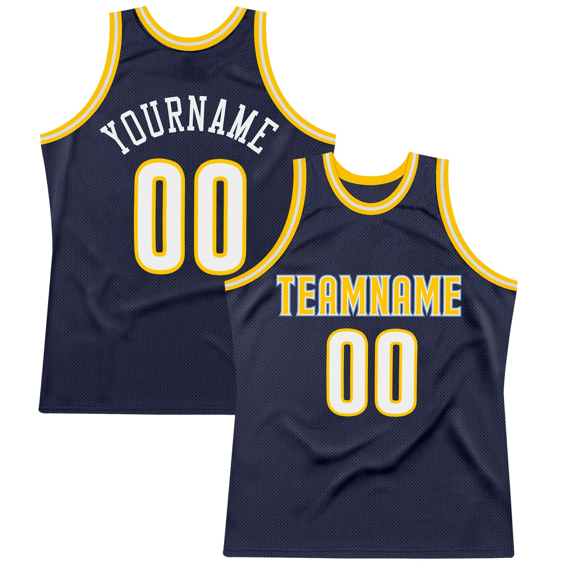Custom Navy White-Gold Authentic Throwback Basketball Jersey - Main View