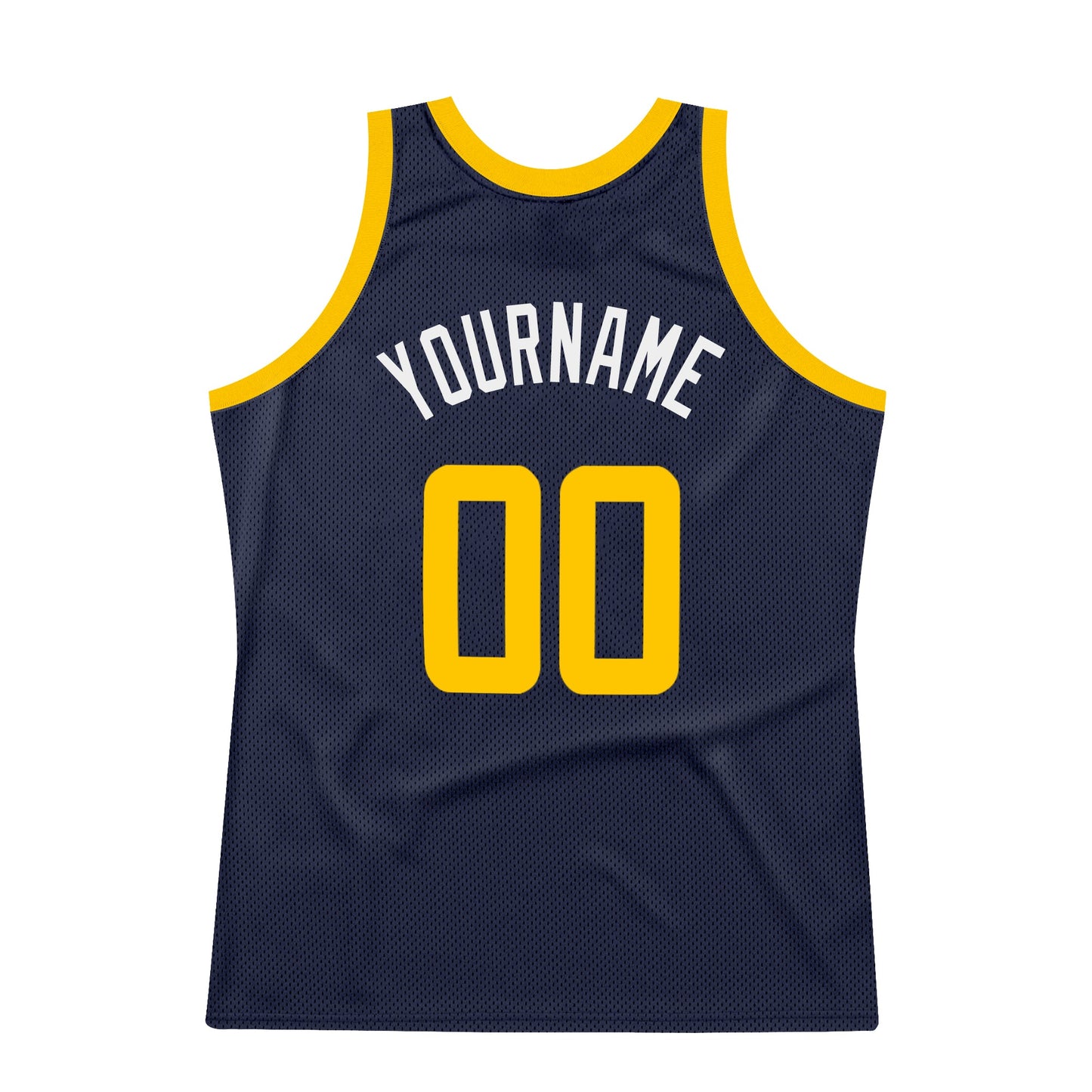 Custom Navy Gold-White Authentic Throwback Basketball Jersey view 6
