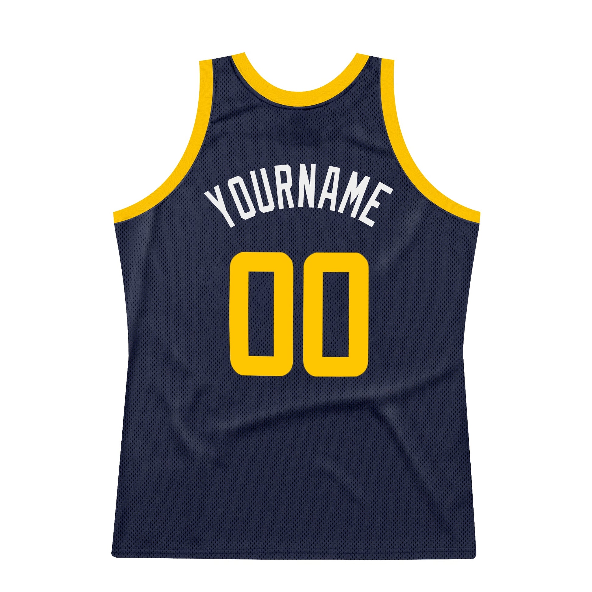Custom Navy Gold-White Authentic Throwback Basketball Jersey view 6