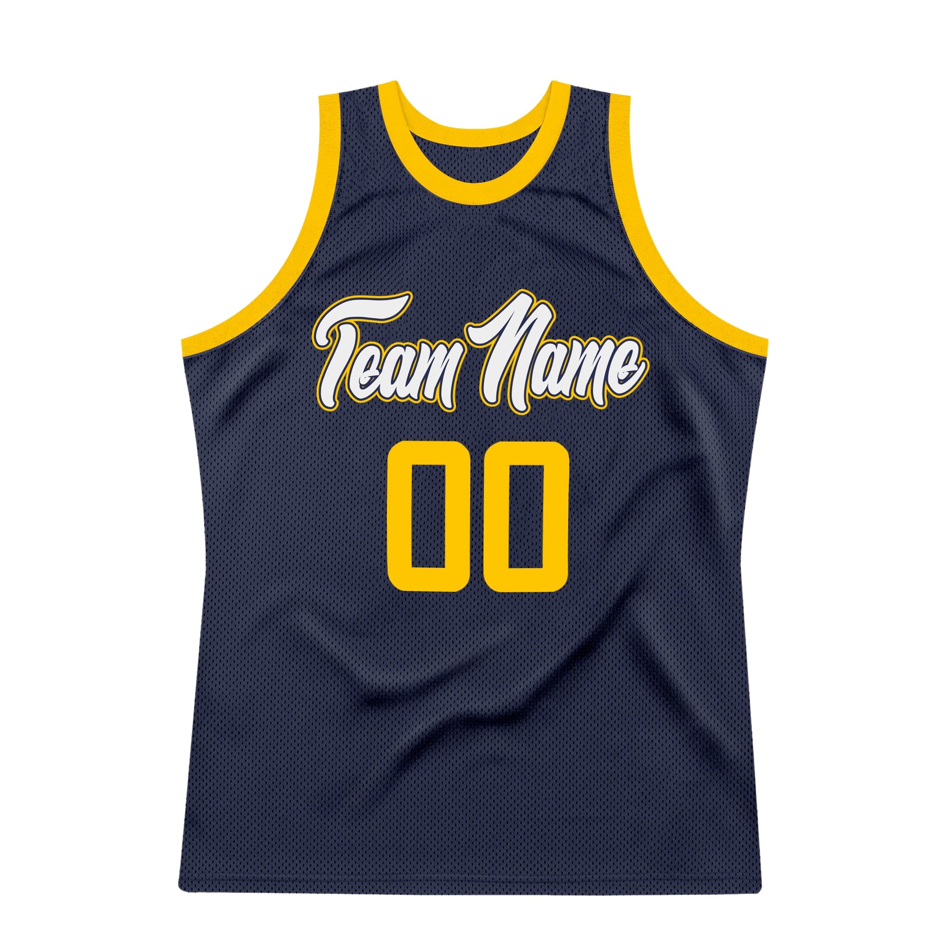 Custom Navy Gold-White Authentic Throwback Basketball Jersey view 7