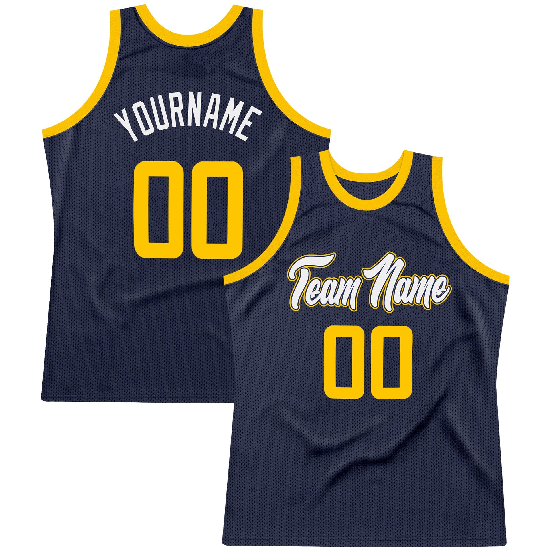 Custom Navy Gold-White Authentic Throwback Basketball Jersey - Main View