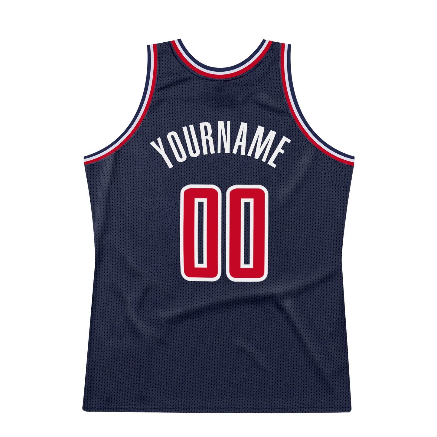 Custom Navy Red-White Authentic Throwback Basketball Jersey view 6