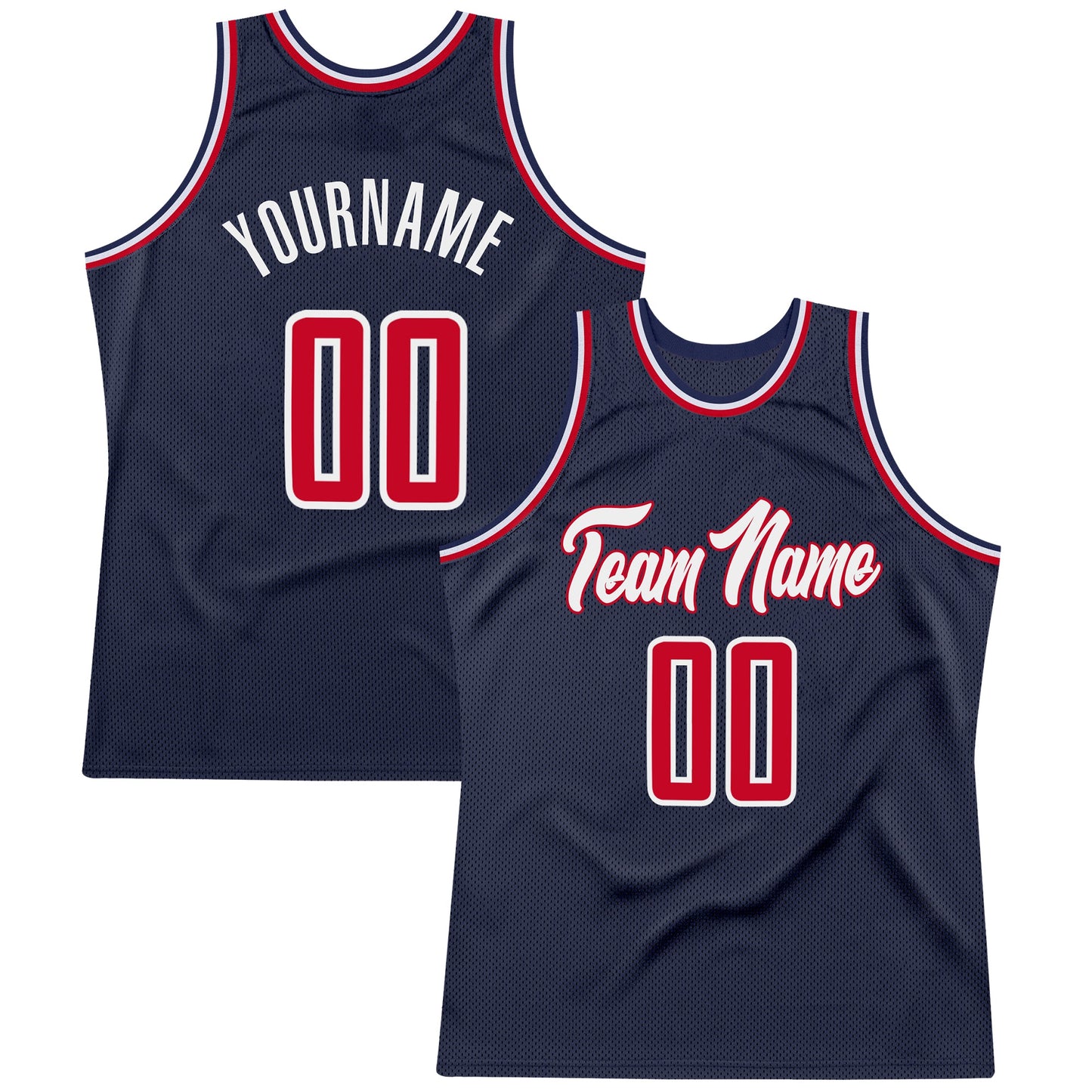 Custom Navy Red-White Authentic Throwback Basketball Jersey - Main View