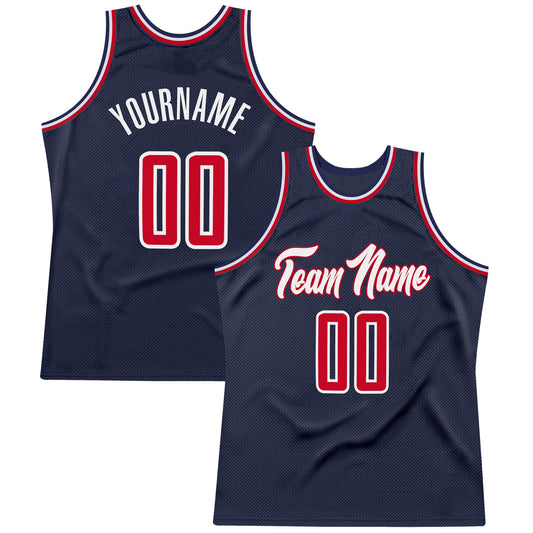 Custom Navy Red-White Authentic Throwback Basketball Jersey - Main View