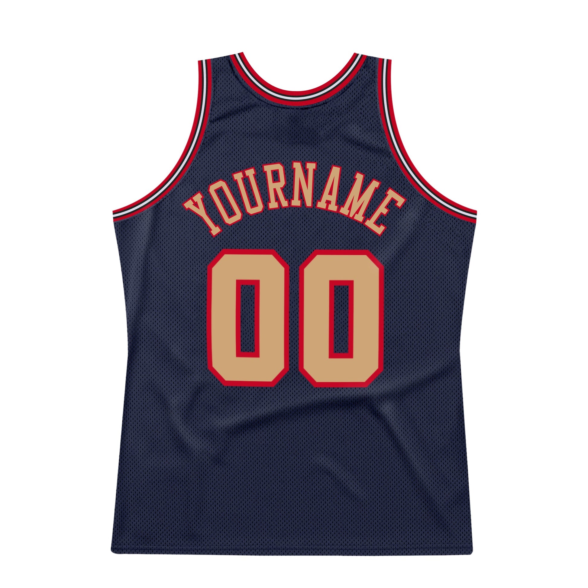Custom Navy Old Gold-Red Authentic Throwback Basketball Jersey view 6