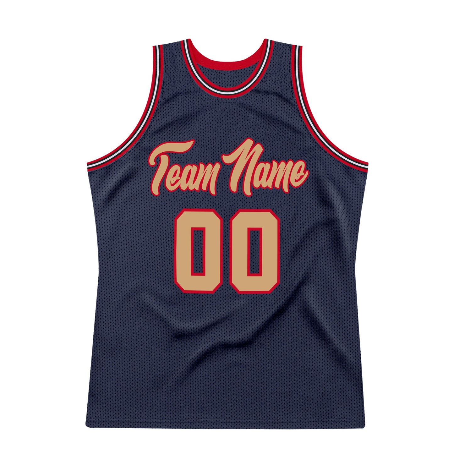 Custom Navy Old Gold-Red Authentic Throwback Basketball Jersey view 7